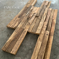 Panneau mural insonorisant moderne en bois de teck massif rustique, géométrique, empilé, aspect linéaire et vieilli, pour appartement et hôtel, installation facile DIY