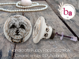 ลูกบิดเซรามิกทาสีหน้าลูกสุนัขสีทองแบบอเมริกันมือจับลิ้นชักตู้อุตสาหกรรมแบบดึงลิ้นชักลิ้นชักตู้เสื้อผ้าห้องนอนกลางแจ้งโรงแรม - Product Image 2