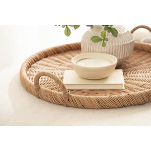 Bandeja de mimbre redonda hecha a mano Bohemia para Decoración de mesa de cocina y uso rústico para servir - Product Image 4