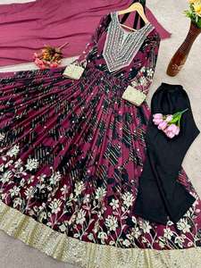 Nuevo diseñador de ropa de fiesta Look vestido inferior y Dupatta en secuencia de bordado trabajo e impresión digital con almohadilla adjunta - Product Image 2