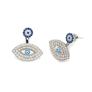 Zircon blanco piedra ojo turco diseño oreja Chaquetas Mujer pendientes venta al por mayor hecho a mano 925 joyería de plata esterlina - Product Image 2