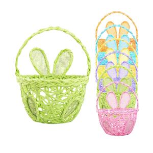 Sustainable Bunny Eared <b>Easter</b> <b>Baskets</b>, Handwoven Eco Friendly <b>Gift</b> Hamper, Colorful Straw <b>Basket</b> - Product Image 2
