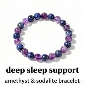 Hemasa Fashions Purple Blue Ball-Shaped Crystal Rhinestone Natural Stone Beaded <b>Bracelet</b> Unisex Boho Jewelry Stretch Bangle Gift - Product Image 3