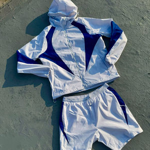 Ensemble short coupe-vent deux pièces avec logo personnalisé pour hommes, vêtements de jogging imperméables avec fermeture éclair 100% polyester solide pour l'été - Product Image 6