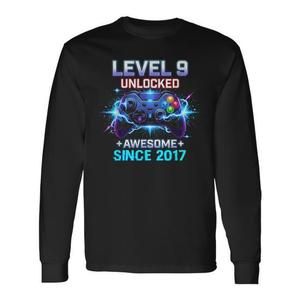 T-shirt a maniche lunghe da gamer per ragazzo di 9 anni, livello 9 sbloccato, fantastico dal 2017, categoria T-shirt promozionali - Product Image 1
