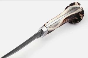 Couteau de chasse en acier Damas fait main, personnalisable, OEM |   Couteau de survie en plein air à lame fixe pleine soie avec étui en cuir - Product Image 3