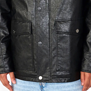 Chaqueta de Cuero Sintético de Piel de Vaca para Hombre, Talla Grande, Otoño Invierno, Color Sólido, Informal, Moderna, Elegante, con Logotipo Frontal, Estilo Urbano - Product Image 3