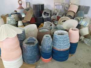 Pantalla de tambor plisada reunida decorativa moderna en tela azul verde con juego de anillos Ideal para lámparas de mesa y Escritorio - Product Image 3