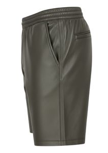 <b>Mens</b> Casual Elastic Waist Genuine <b>Leather</b> Look <b>Shorts</b> Solid Color Mid Length Streetwear Bottoms - Product Image 2