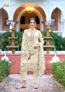 El traje de diseñador Evergreen más elegante, traje Salwar de seda Chinon de estilo moderno y Dupatta con bordado, fabricante de India - Product Image 5
