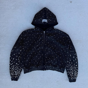 High Quality Men <b>Rhinestone</b> Pullover Hoodie Full Crystal Decorated Fleece <b>Jacket</b> Custom Logo Print Wholesale Manufacturer - Product Image 3
