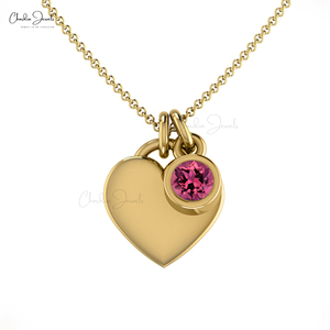 Collar de corazón de turmalina Rosa Natural, oro sólido de 14k, 3mm, corte redondo, hecho a mano, ajuste de bisel, turmalina, venta al por mayor - Product Image 3