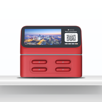 Station de location de batteries externes 4 emplacements en ABS ignifuge avec logo OEM 2025, écran publicitaire, code QR, pour ordinateurs portables, montres connectées, microphones et appareils photo