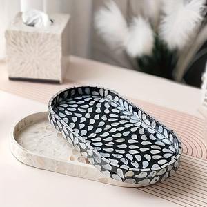 Mother Of Pearl <b>Tray</b> <b>Black</b> Oval Shell Inlay Serving <b>Tray</b> Handmade <b>Decorative</b> Luxury <b>Tray</b> For Home Bathroom Kitchen And Gift Use - Product Image 2
