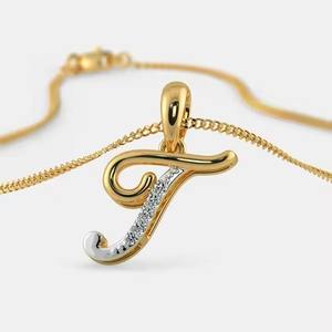 Pendentif en or 18 carats avec diamants de dernière génération, design élégant en forme de 'T', catégorie pendentifs et breloques en moissanite - Product Image 2