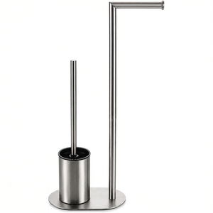 Home Use Space-Saving Bathroom Stand Brushed Stainless Steel Toilet Paper Holder and <b>Floor</b> Mounted Toilet <b>Brush</b> - Product Image 2