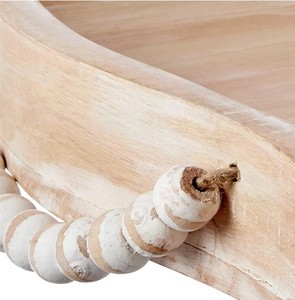 Bandejas de madera hechas a mano de alta calidad Bandeja de madera de mango para servir y decoración Uso Bandeja de forma redonda irregular con asas de cuentas - Product Image 6