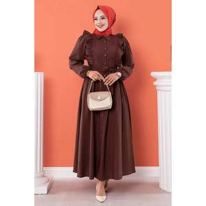 Ruffle Detailed Vestido Modesto Marrón - Product Image 4