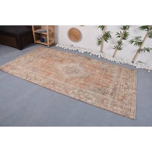 Alfombra turca vintage de área grande, diseño de retazos rectangulares de 4,4X8,3 pies, patrón abstracto, látex de lana naranja y Beige para uso en el pasillo - Product Image 2