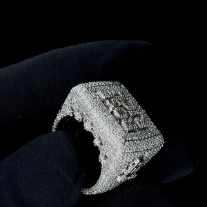 925 <b>Silver</b> Square Custom Letter VVS Moissanite Diamond <b>Ring</b> Iced Out Hip Hop Luxury Statement <b>Men</b> Women Party Wear <b>Ring</b> - Product Image 6