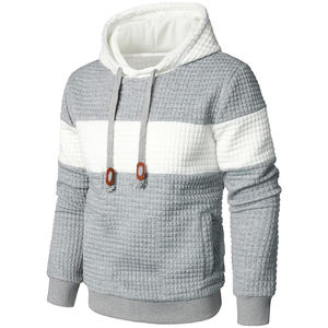 Light <b>Grey</b>/White <b>Men</b> Sweatshirts Long Sleeve Pullover Patchwork Plaid Jacquard Hoodie Casual Drawstring Hoody Top - Product Image 1