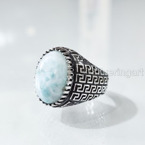 Nuevo Anillo Exclusivo para Hombre con Piedra Preciosa Natural de Larimar, Anillo de Plata de Ley 925 con Piedra de Nacimiento en Todos los Tamaños, Regalo de Navidad Árabe - Product Image 3