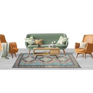 Tapis à motifs géométriques bleus, style Navajo, aztèque, décor antique, turc, tapis imprimé, tapis à poils doux - Product Image 2