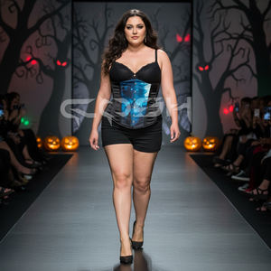 Corsé Gótico al por Mayor, Tallas Grandes, de Satén Negro con Varillas de Acero, Cincher de Cintura con Estampado de Casa Encantada - Product Image 4