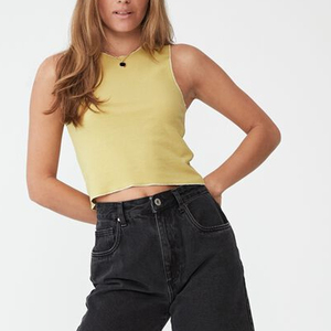 Camisetas sin mangas con logotipo personalizado para mujer, de algodón 100% Jersey, camisas cortas transpirables de secado rápido, diseño acanalado, estilo informal sostenible de nailon - Product Image 5