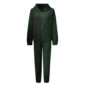2 unids/set de ropa atlética transpirable de peso pesado para mujer, traje deportivo sencillo con capucha, chándal informal holgado para Otoño Invierno - Product Image 4