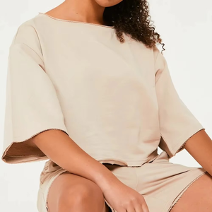 ชุดเสื้อและกางเกงขาสั้นผ้าฝ้าย2ชิ้นสำหรับผู้หญิงชุดเสื้อและกางเกงขาสั้นผ้าคอตตอนขนาดใหญ่ออกแบบได้ตามต้องการ - Product Image 5