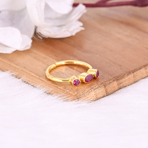 Pierre précieuse Hydro rose solide 925 argent Sterling plaqué or jaune réglable à la main bague empilable bijoux minimalistes - Product Image 2