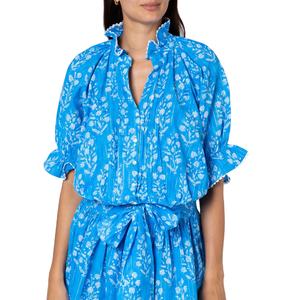 Robe tunique élégante Boho à volants, mini longueur imprimée, manches courtes, col en V, styliste de mode pour femmes - Product Image 1