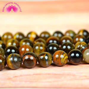 Perles rondes en œil de tigre de 8 mm, 45-50 pièces, pour la fabrication de bijoux, bracelet Mala - Confiance et concentration - Product Image 5