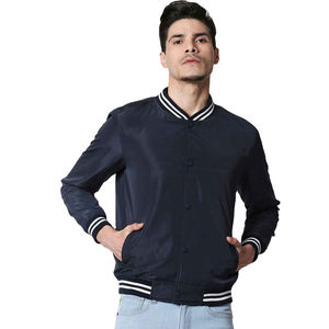 ¡Novedad de 2025! Chaqueta de satén Varsity personalizada para hombre, cortavientos transpirable con cuello levantado, diseño deportivo de equipo blanco/azul, servicio OEM - Product Image 1