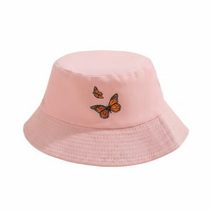 Sombrero de Pescador con Bordado de Mariposa Rosa de Moda, Unisex, de Algodón, con Estampado de Mariposa, Estético y Moderno, para el Sol de Verano - Product Image 1