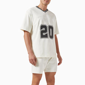 Wholesale Custom Men's Boxy Fit <b>Fan</b> Jersey 100% Cotton Long Length V-<b>Neck</b> Anti-Wrinkle Light Weight Custom Printing - Product Image 3