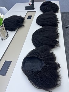 Wholesale Raw Unprocessed Indian Hair Invisible Hairline 4B 4C Afro Kinky Coily 250% Density Drawstring Ponytail 3 in 1 <strong>Half</strong> <strong>Wig</strong> - Product Image 6