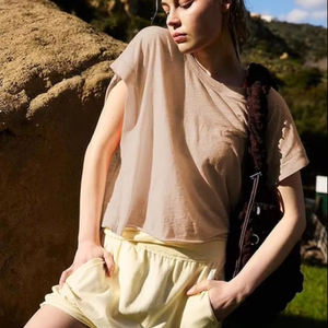 Femmes haut court 100% coton athlétique entraînement Gym t-shirts décontractés à manches courtes Yoga course T-Shirts bouton décoration coupe ample - Product Image 3