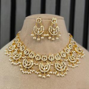 Exclusive High Quality <b>Gold</b> Plated Jadau Necklace <b>Set</b> With <b>Earrings</b> For Wedding And Functions Wear Collection For Women And Girl - Product Image 1