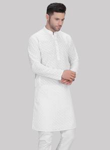 Stylish White <b>Kurta</b> Pajama Set Soft Fabric <b>Indian</b> Traditional Clothing <b>for</b> Eid Diwali Puja Functions and Evening Wear - Product Image 4