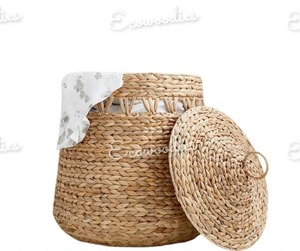 Organisateurs de conteneurs de stockage de panier tissé rond naturel pour le stockage d'articles ménagers panier à linge pour enfants avec couvercle en rotin de bambou - Product Image 6
