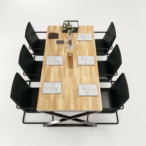 Adjustable Steel & Wood Minimalist <b>Office</b> Meeting <b>Table</b> for 6 200x100cm-Conference & Hotel Rooms-XConcept - Product Image 2