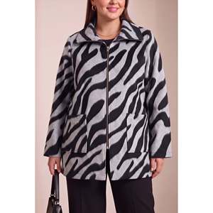 Abrigo de Lana con Estampado de Leopardo, Sin Forro, Talla Grande, Color Gris - Product Image 1