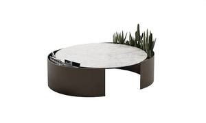 Contemporary <b>Round</b> Ceramic Coffee <b>Table</b> <b>Gold</b> Bronze Metal Frame Cocktail <b>Table</b> for Villa Hotel - Product Image 4