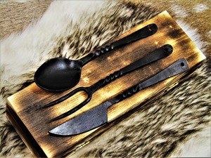 Mittelalter liches Besteck Set Hand für Besteck Mild Steel Food Grade mittelalter liche Küche Set Löffel Messer Haken - Product Image 6