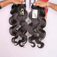 Rambut Asli India Kualitas Terbaik Grosir, Bundel Rambut Virgin Raw Double Drawn Body Wave, Bundel Rambut India Temple