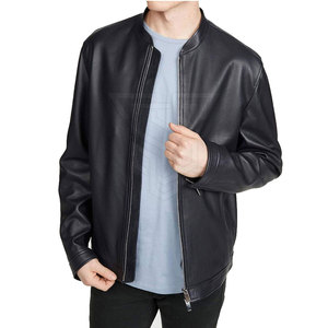 Veste en cuir véritable pour hommes de taille personnalisée à col montant style de rue pour adultes saison hivernale unie - Product Image 3