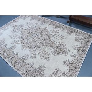 Tapis turc vintage 5,7x8 pieds, grand tapis, tapis en laine blanche - Product Image 4