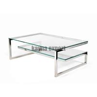 Table basse en acier inoxydable revêtement pvd pour la maison de luxe Table centrale en acier plaqué or avec plateau en verre pour la salle à manger et la salle d'étude